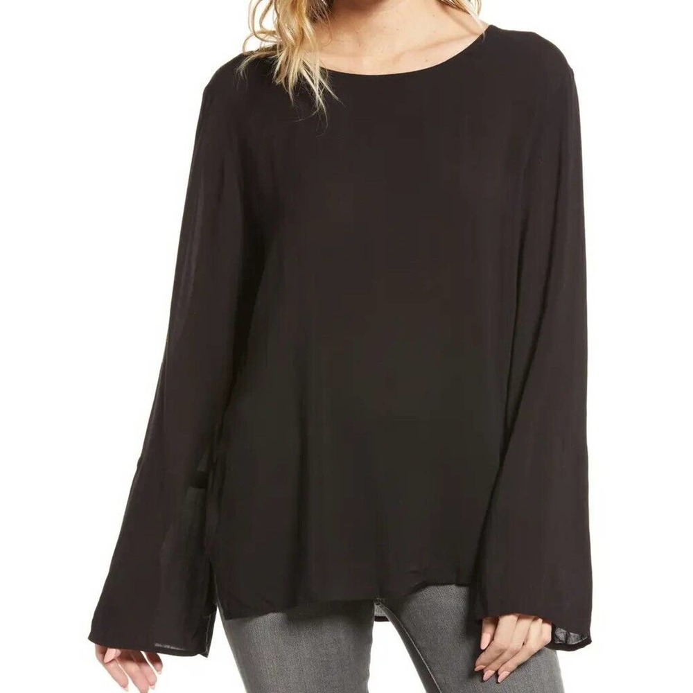 Treasure & Bond NEW Soft Voile Shirt Black Keyhole Tunic Blouse Size Medium